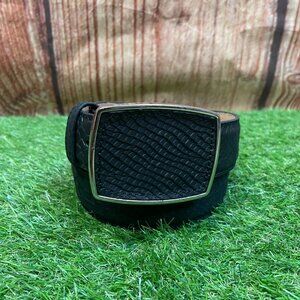 Men's Western Cowboy Genuine Leather Python Print Square Buckle Belt